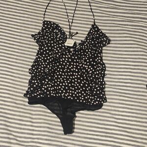 Free People Black and White Polka Dot Bodysuit